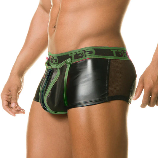 1 Fetiche Green Trunk Zipper front view by Gigo Underwear