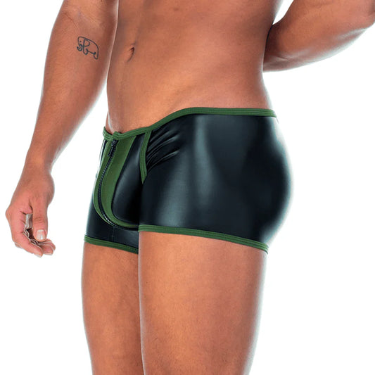 2 Fetiche Green Zipper Trunk front view by Gigo Underwear