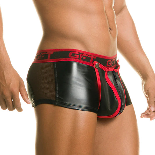 1 Fetiche Red Trunk Zipper front view by Gigo Underwear