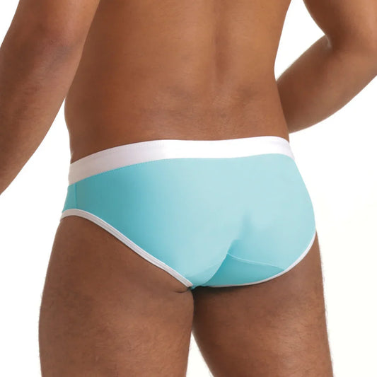Active Blue White Swim Brief front view by Gigo Underwear
