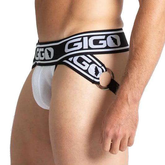 Audacy White Jock front view by Gigo Underwear
