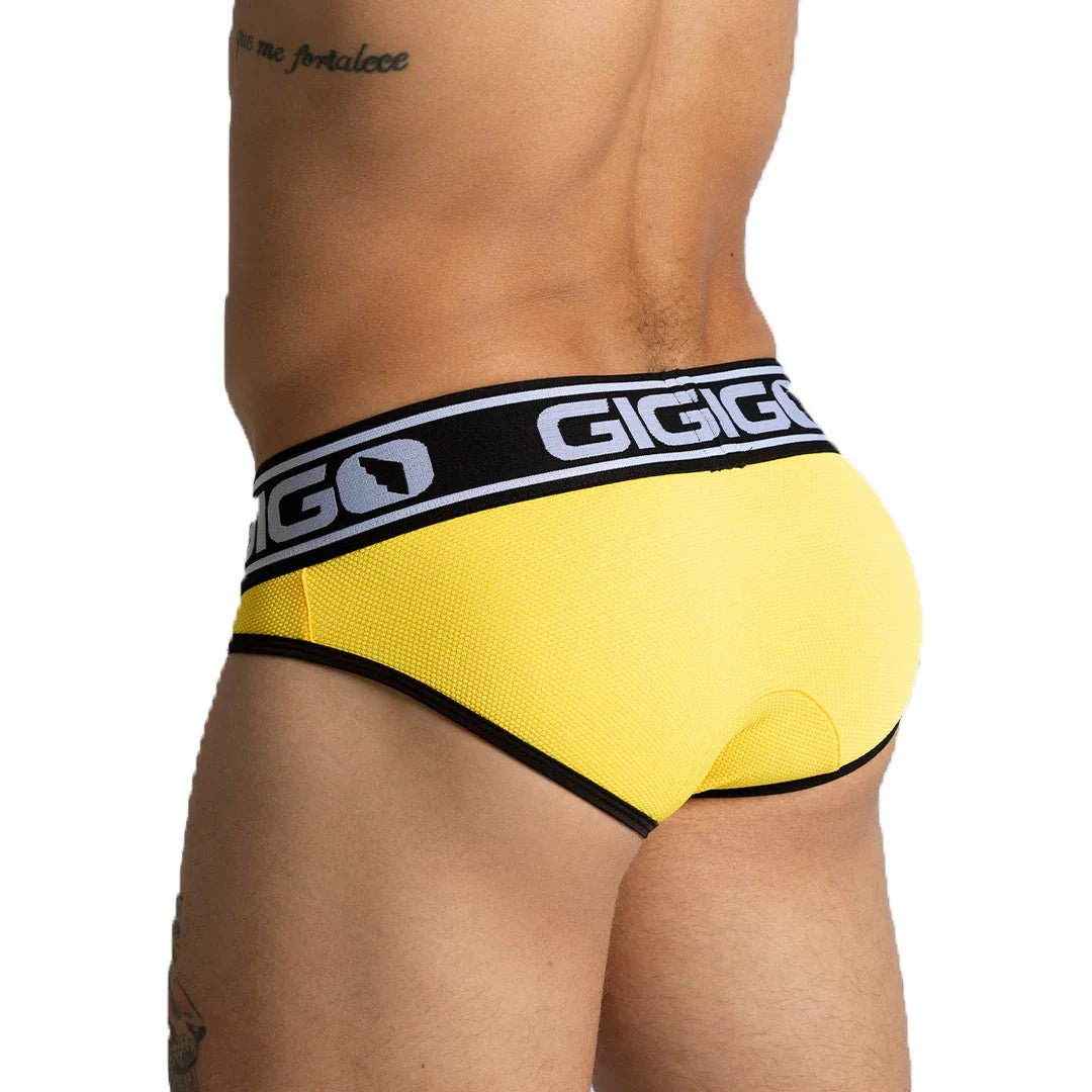 Audacy Yellow Brief on model by Gigo Underwear