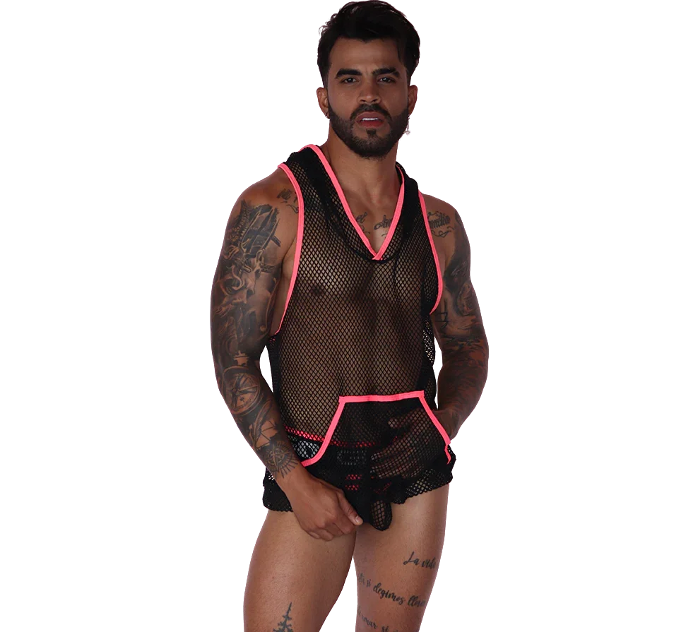 Boox Fuchsia Hoody T Shirt on model by Gigo Underwear