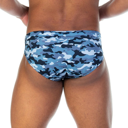 Camo Black Swim Brief front view by Gigo Underwear