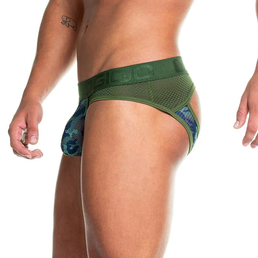 Camo Green Brief Jockstrap front view by Gigo Underwear