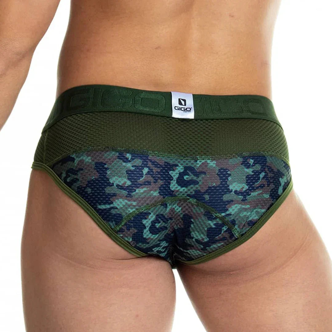 Camo Green Brief back view by Gigo Underwear