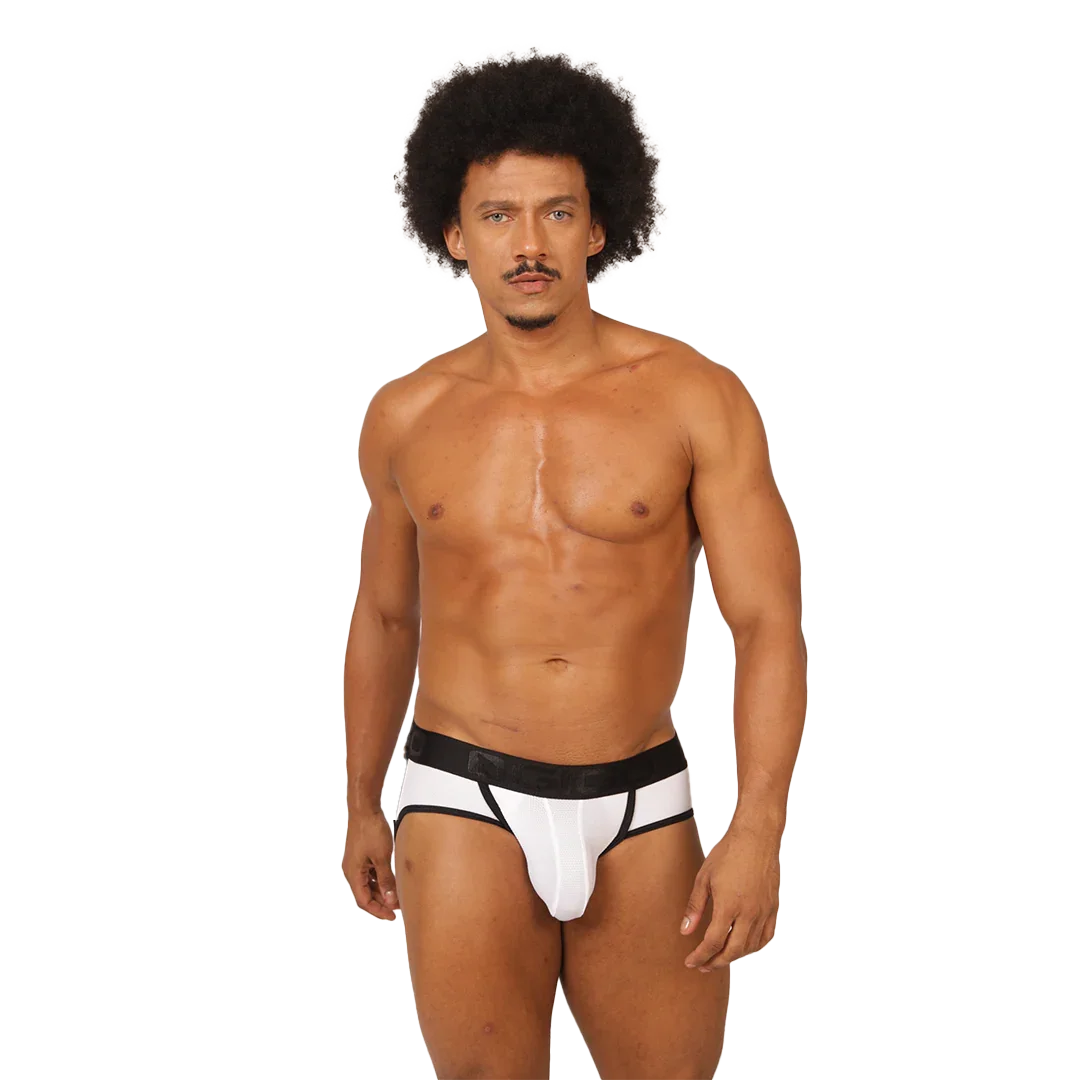 Cool White Jock Thong on model by Gigo Underwear
