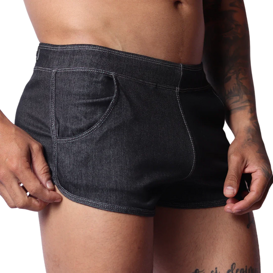 Denim Black Hot Shorts front view by Gigo Underwear