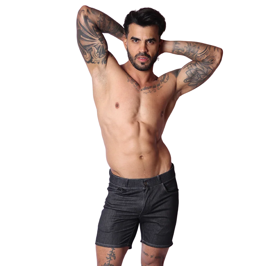 Denim Black Shorts on model by Gigo Underwear