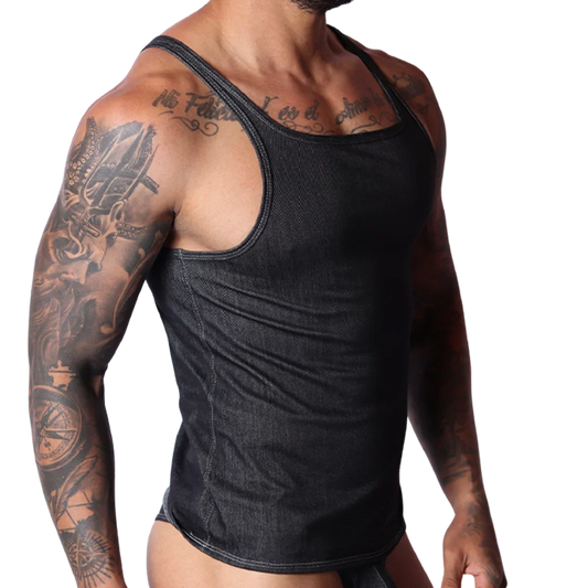 Denim Black Tank front view by Gigo Underwear