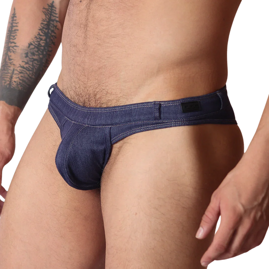 Denim Blue Thong front view by Gigo Underwear