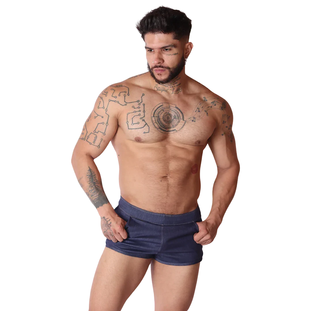 Denim Blue Hot Shorts on model by Gigo Underwear