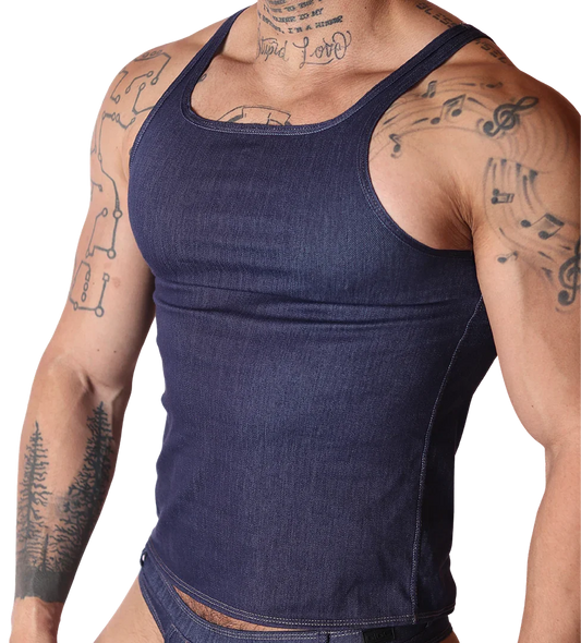 Denim Blue Tank front view by Gigo Underwear