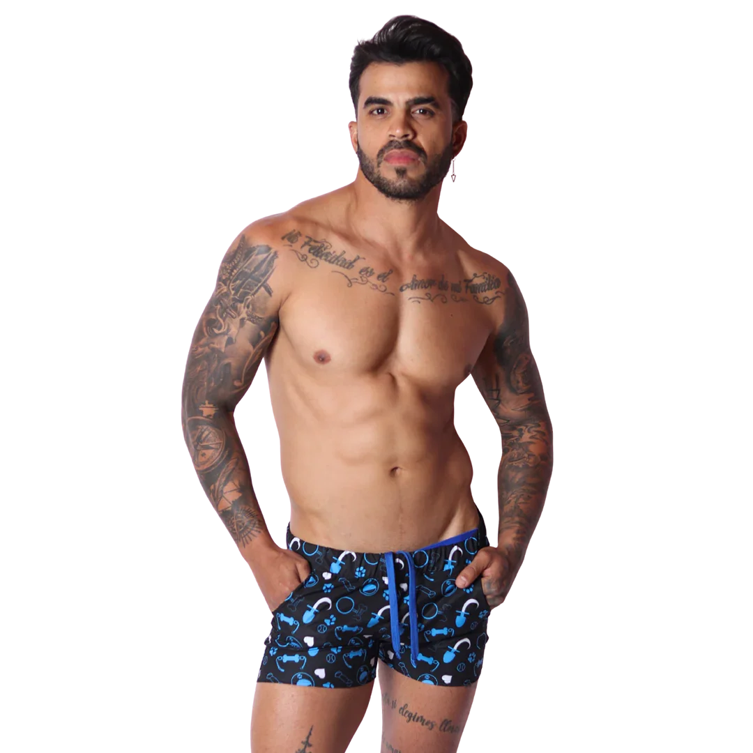 Dog Blue Shorts on model by Gigo Underwear