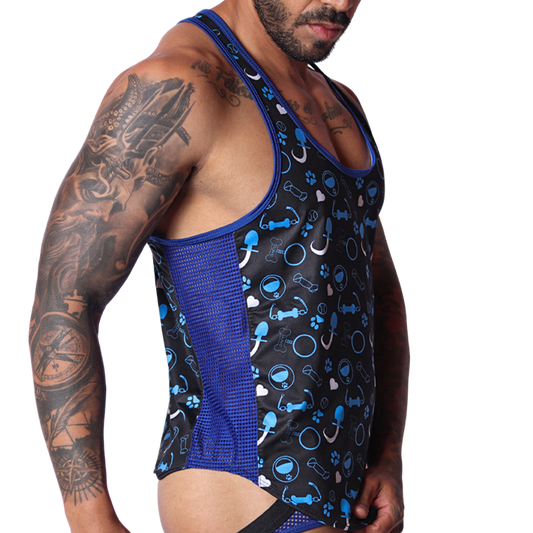 Dog Blue Tank front view by Gigo Underwear