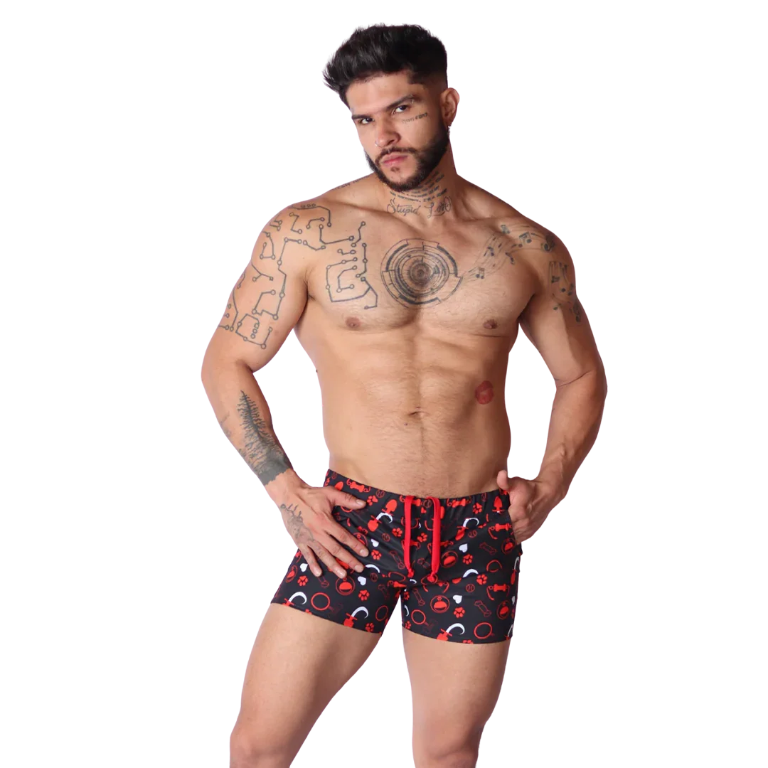 Dog Red Shorts on model by Gigo Underwear