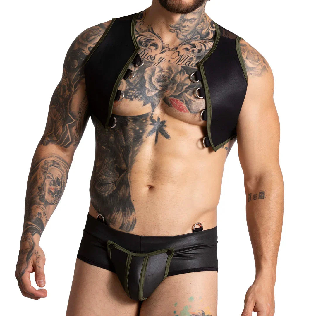 F Fetish Green Harness on model by Gigo Underwear