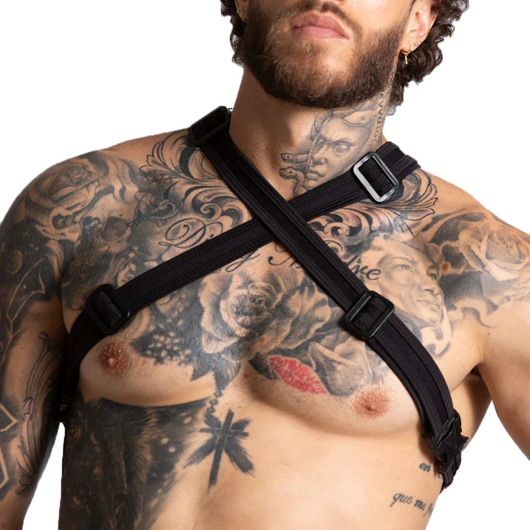 F Fetish Harness on model by Gigo Underwear