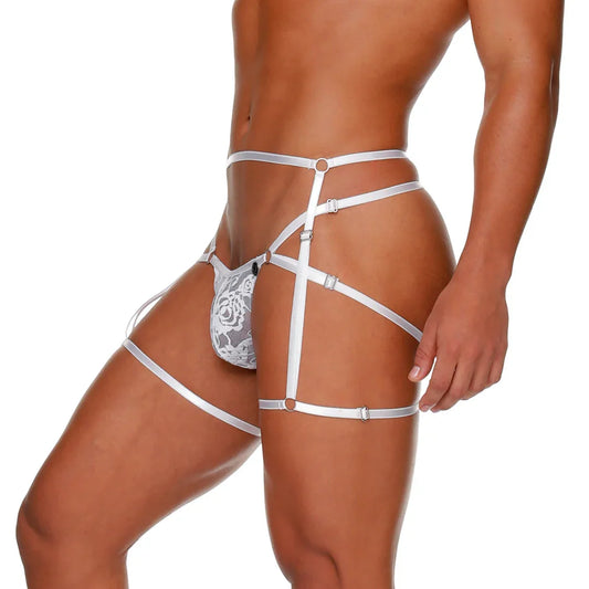 Female White Jockstrap Gelbert Belt front view by Gigo Underwear