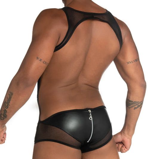 Fetiche Black Zipper Singlet front view by Gigo Underwear