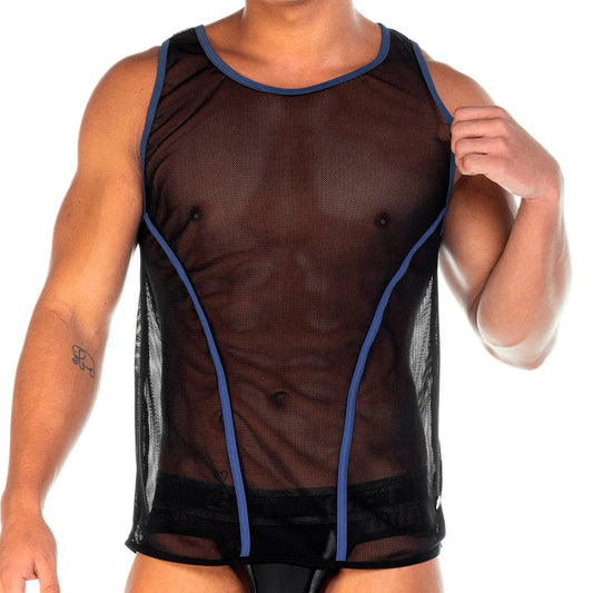 2 Fetiche Blue Tank front view by Gigo Underwear