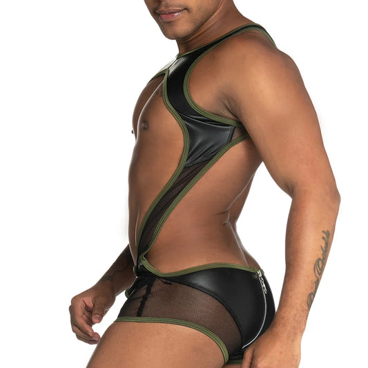 Fetiche Green Zipper Singlet front view by Gigo Underwear