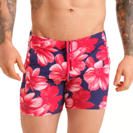 Flowers Fucshia Beachwear front view by Gigo Underwear