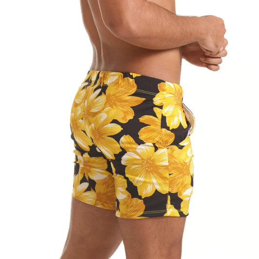 Flowers Yellow Beachwear front view by Gigo Underwear