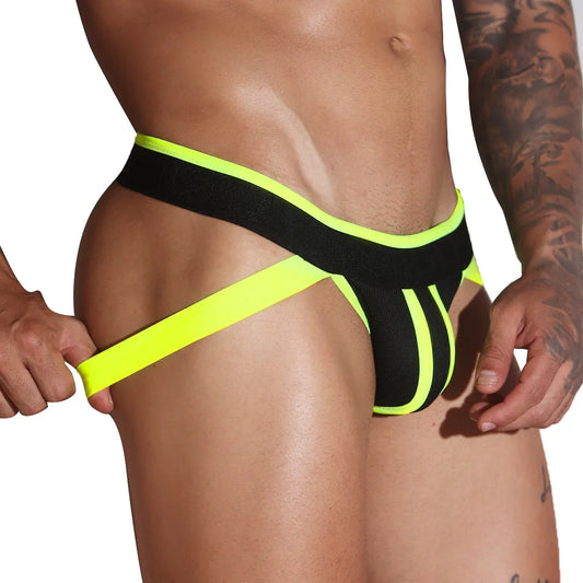 Flux Yellow Jockstrap front view by Gigo Underwear