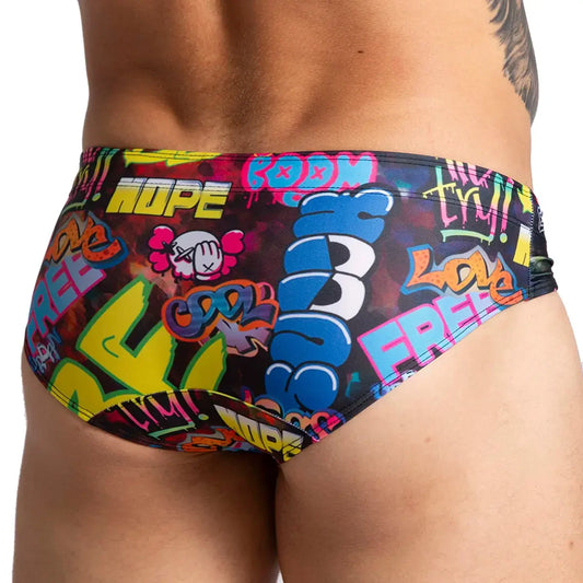 Graffiti Swim Brief front view by Gigo Underwear