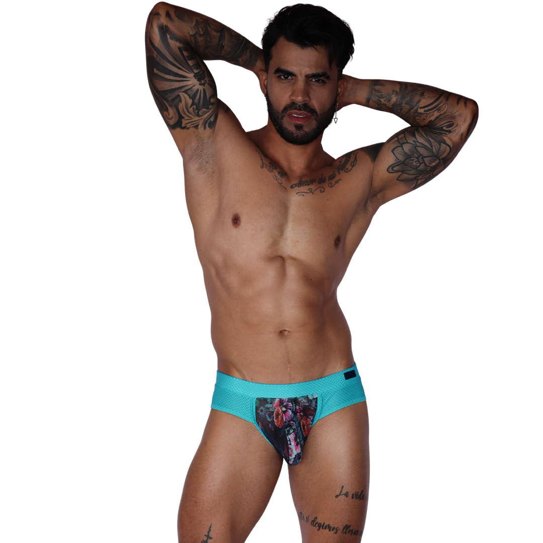 Garden Blue Brief on model by Gigo Underwear