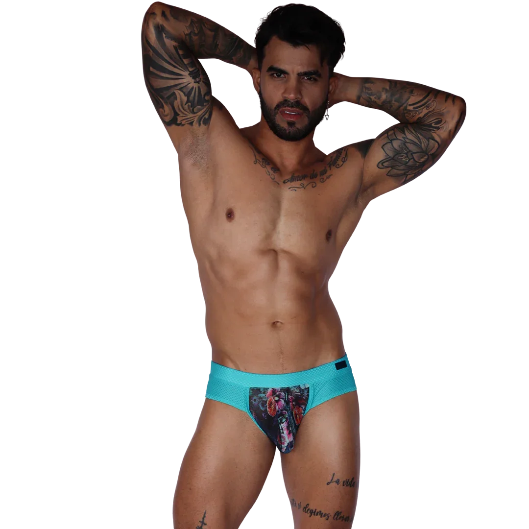 Garden Blue Brief on model by Gigo Underwear