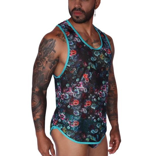 Garden Blue Tank front view by Gigo Underwear