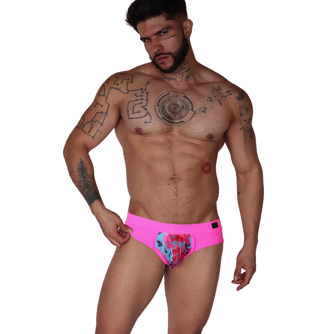 Garden Fuchsia Brief on model by Gigo Underwear