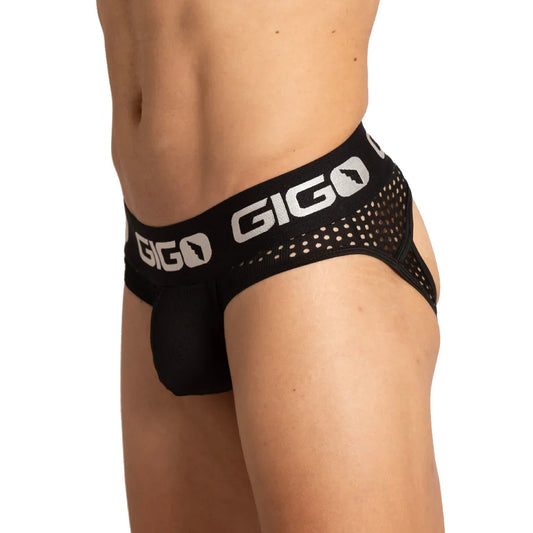 Hibrid Black Brief Jock front view by Gigo Underwear
