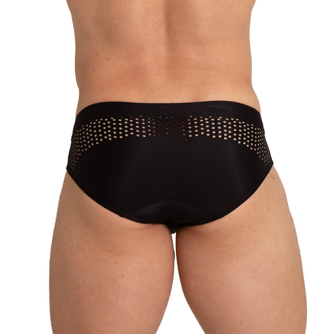 HOLE BLACK SWIM BRIEF - Gigo Underwear & MensWear