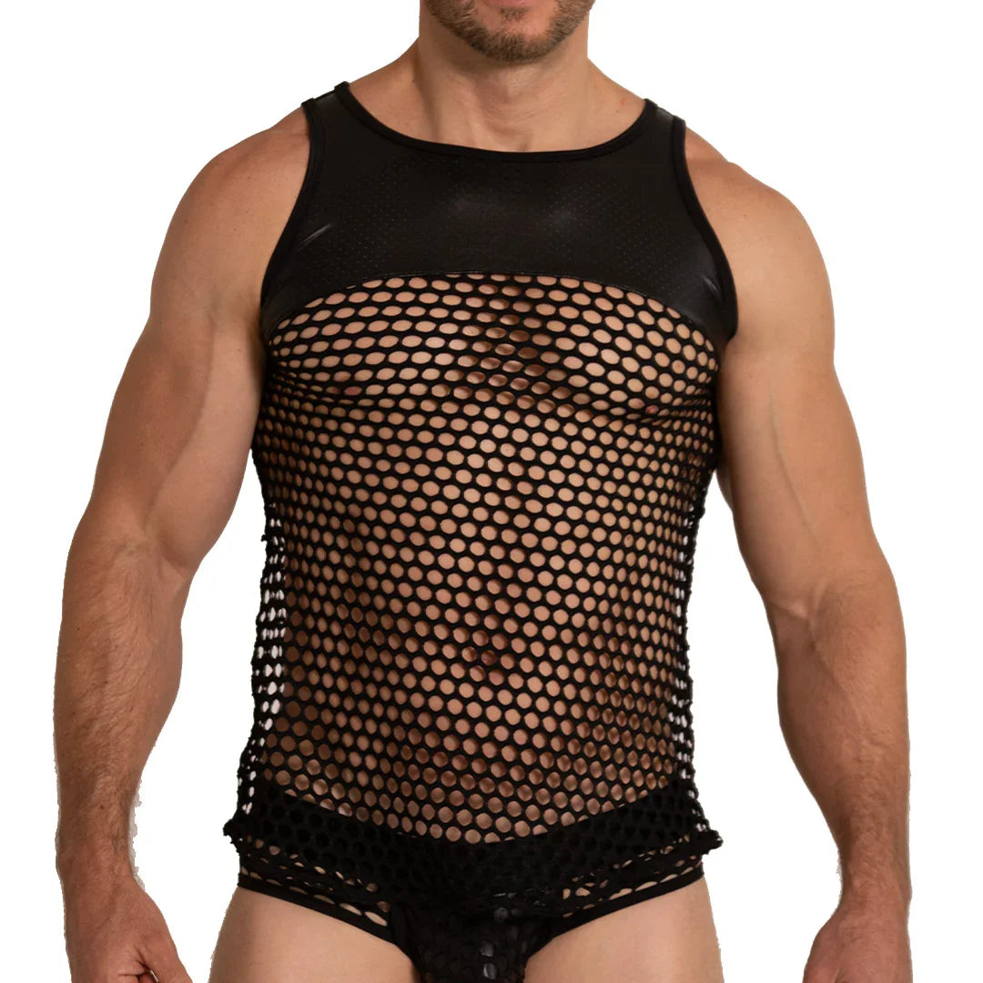 Hole Black Tank back view by Gigo Underwear