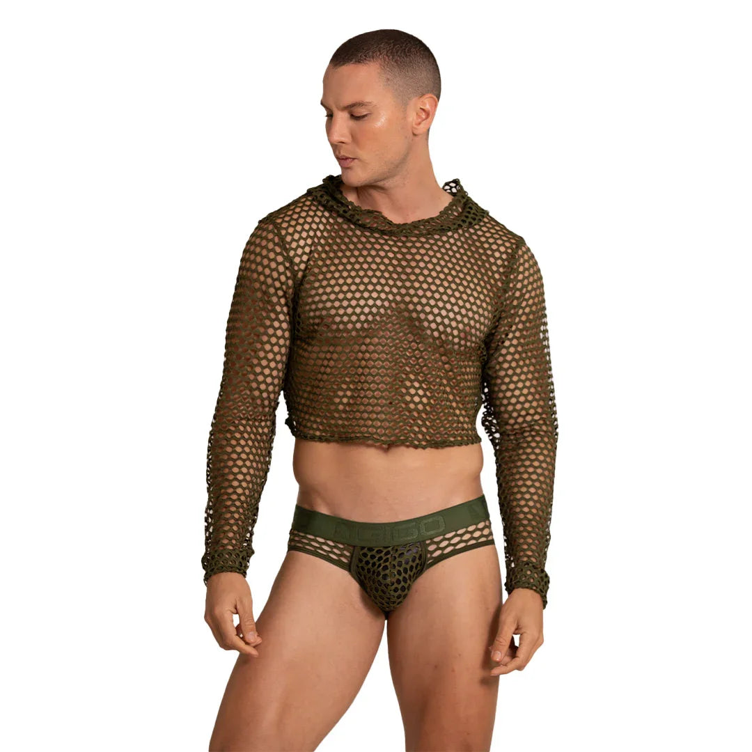 Hole Green Hoody Tshirt on model by Gigo Underwear