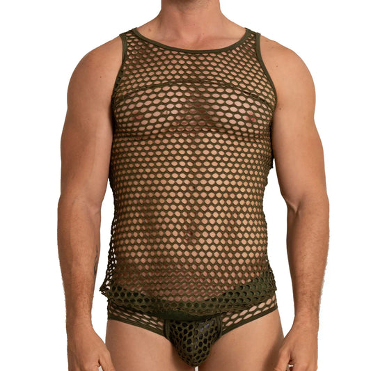 Hole Green Tank front view by Gigo Underwear