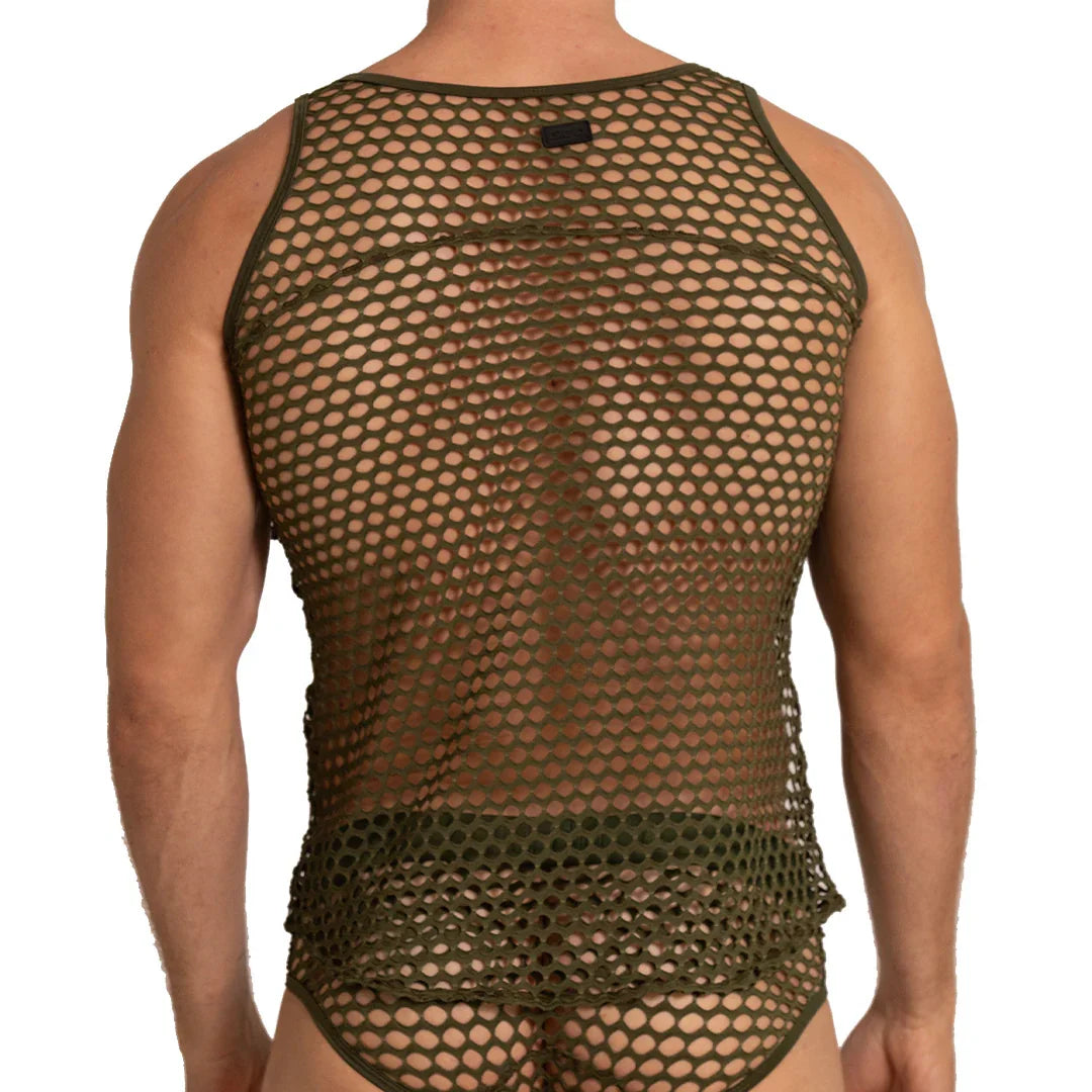Hole Green Tank back view by Gigo Underwear