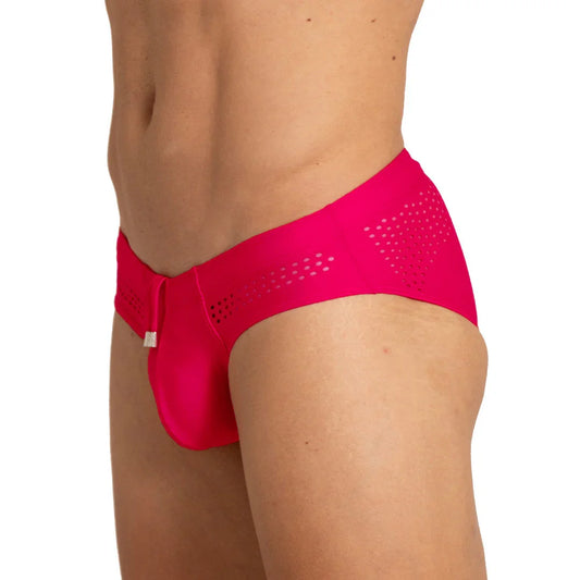 Hole Red Swim Brief front view by Gigo Underwear