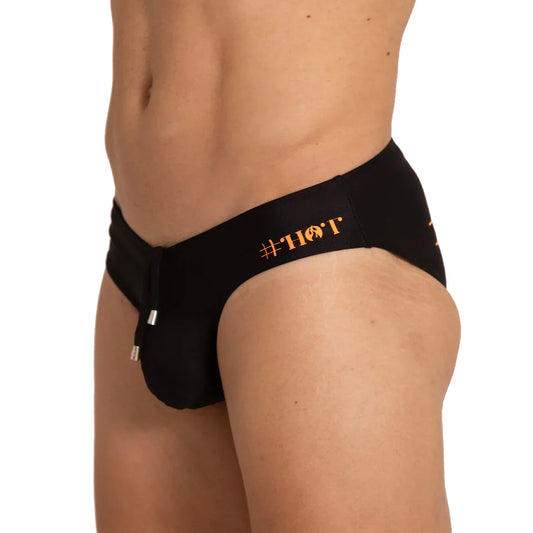 Hot Black Swim Brief front view by Gigo Underwear