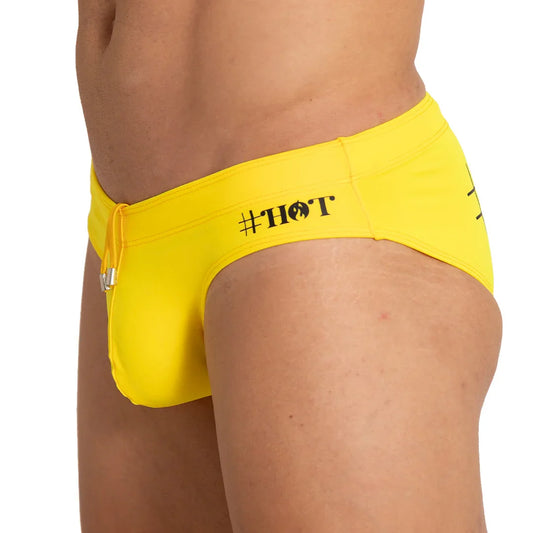 Hot Yellow Swim Brief front view by Gigo Underwear