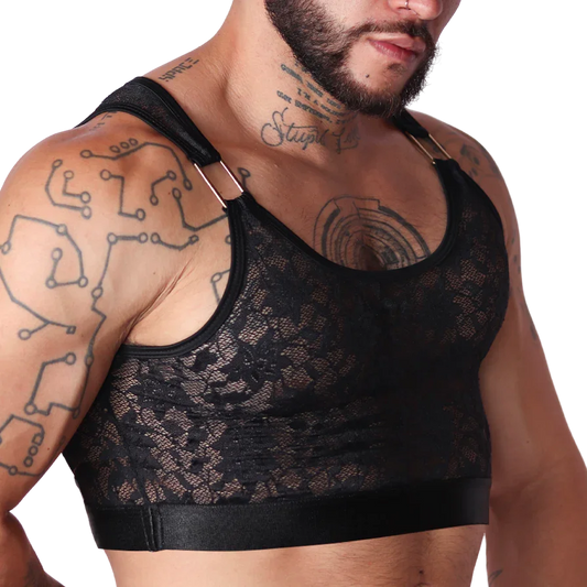 Illusion Black Crop Top front view by Gigo Underwear
