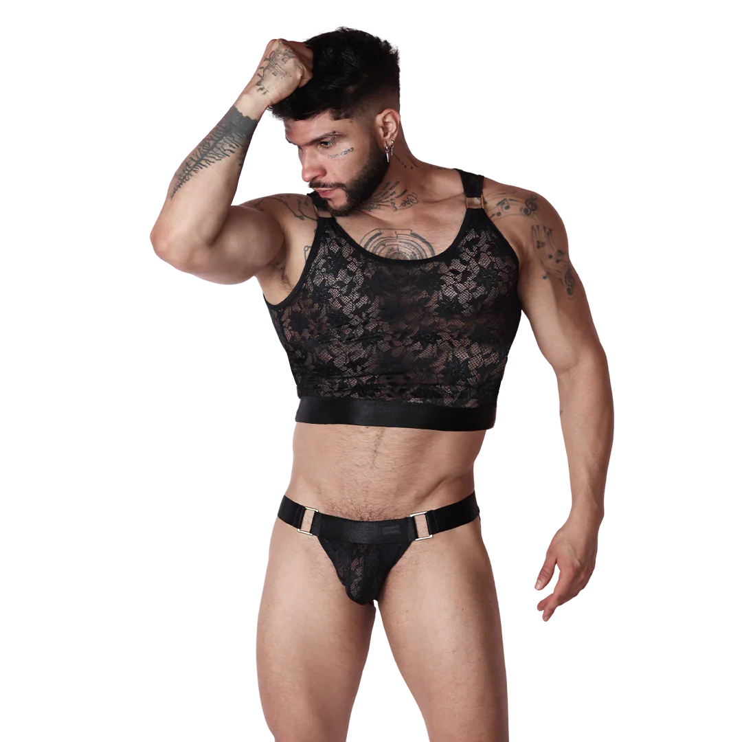 Illusion Black Crop Top on model by Gigo Underwear