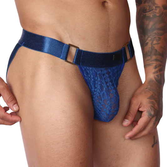 Illusion Blue Jockstrap front view by Gigo Underwear