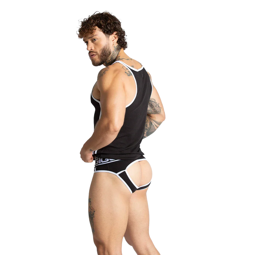 Khanal Black Tank on model by Gigo Underwear