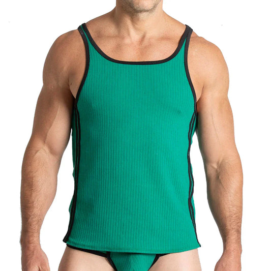 Khanal Green Tank front view by Gigo Underwear