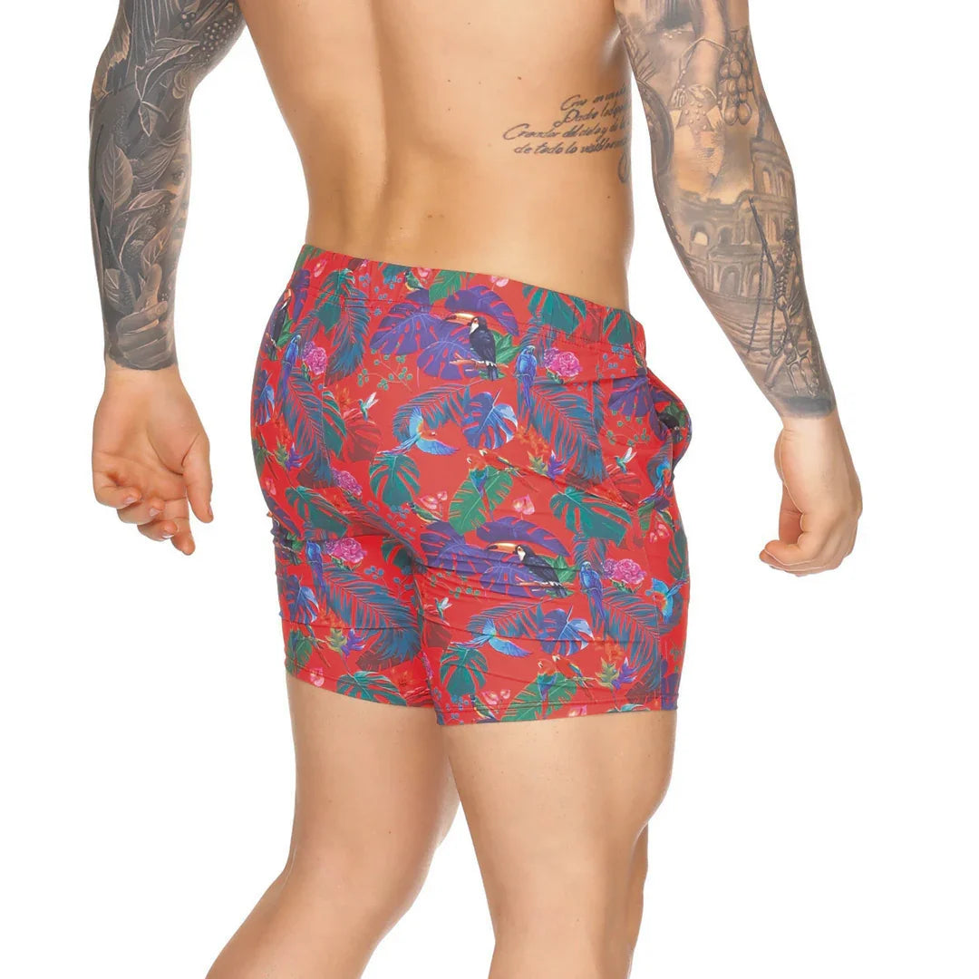 Macaws Red Beachwear back view by Gigo Underwear