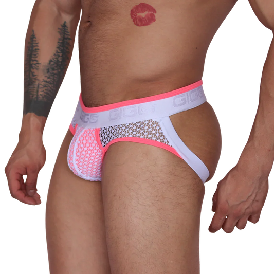 Net Fuchsia Jock Thong front view by Gigo Underwear